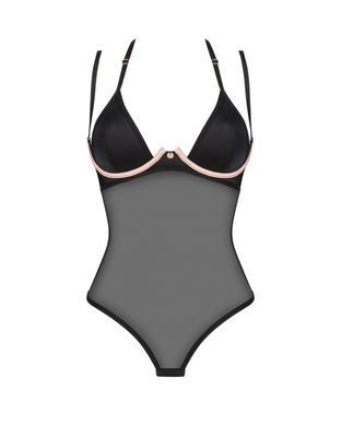 Прозрачное боди Obsessive Selinne teddy XL/2XL Black, мелкая сетка, двойные бретели SO8666 фото