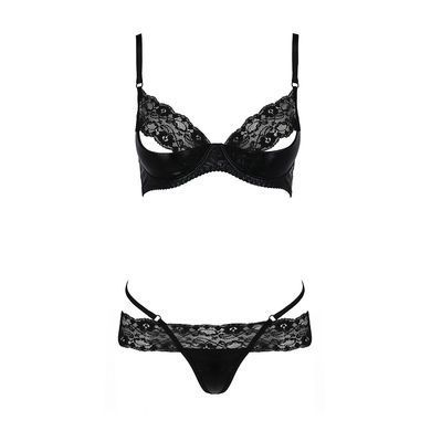 Комплект белья Passion Exclusive NORTH SET XXL/XXXL, black, лиф и трусики с элементами под латекс PS24009 фото
