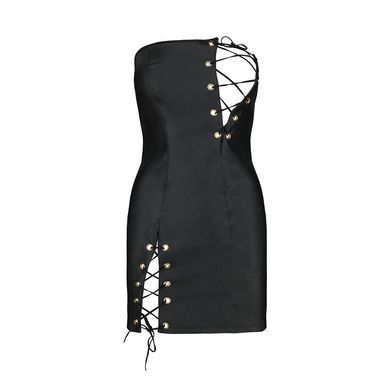 Мини-платье из экокожи Passion CELINE CHEMISE S/M, black, шнуровка, трусики в комплекте SO6407 фото