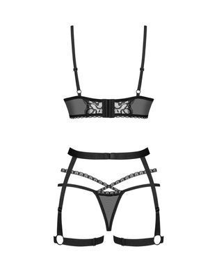 Комплект Obsessive Blomentis 3-pcs set, M/L, м&rsquo;який ліф, стрінги зі стрепами, пояс із гартерами SX1034 фото