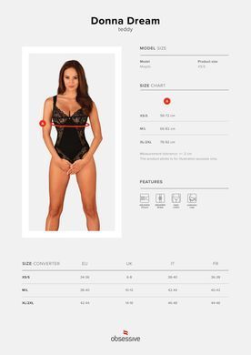 Кружевное боди Obsessive Donna Dream crotchless teddy M/L Black, открытый доступ SO8634 фото