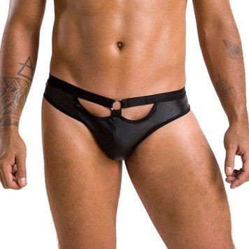 Чоловічі сліпи з вирізами Passion 041 SLIP JOE S/M, Black екошкіра, відкриті сідниці SO7595 фото