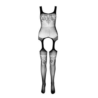 Бодистокинг Passion ECO BS008 black, с доступом, флористический декор, имитация подвязок SO7082 фото