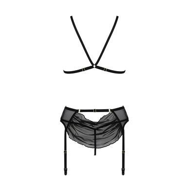 Комплект з відкритим доступом Passion DELIENA SET S/M black, ліф, стрінги, пояс для панчіх SO8422 фото