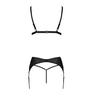 Комплект из эко-кожи Passion MILEY SET XXL/XXXL, black, трусики, бюстгальтер, пояс для чулок SO5773 фото