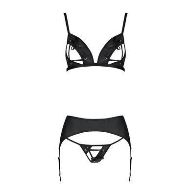 Комплект из эко-кожи Passion MILEY SET XXL/XXXL, black, трусики, бюстгальтер, пояс для чулок SO5773 фото
