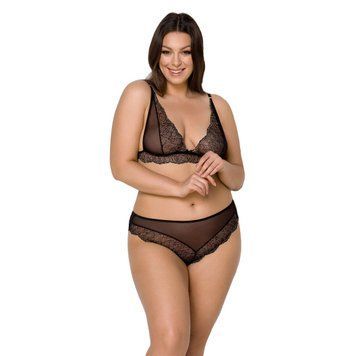 Комплект білизни Passion AMBERLY SET 6XL/7XL black, ліф, трусики бразиліана, люрексова нитка SO7056 фото
