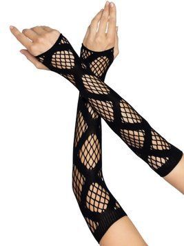 Довгі мітенки Leg Avenue Faux wrap net arm warmers One size Black, велика сітка SO8574 фото