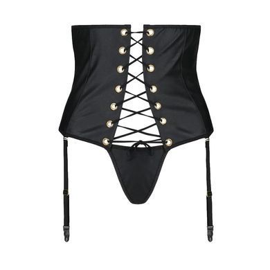 Пояс-корсет из экокожи Passion CELINE SET with Open Bra 4XL/5XL, black, шнуровка, пажи, стринги SO7063 фото