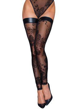 Чулки без мыска Noir Handmade F243 Tulle stockings with patterned flock embroidery, L SX0157 фото